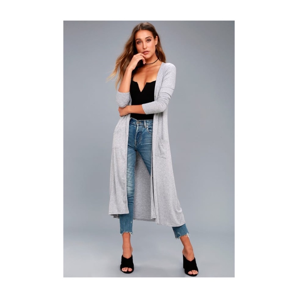 GRACEFUL WAYS HEATHER GREY LONG CARDIGAN SWEATER